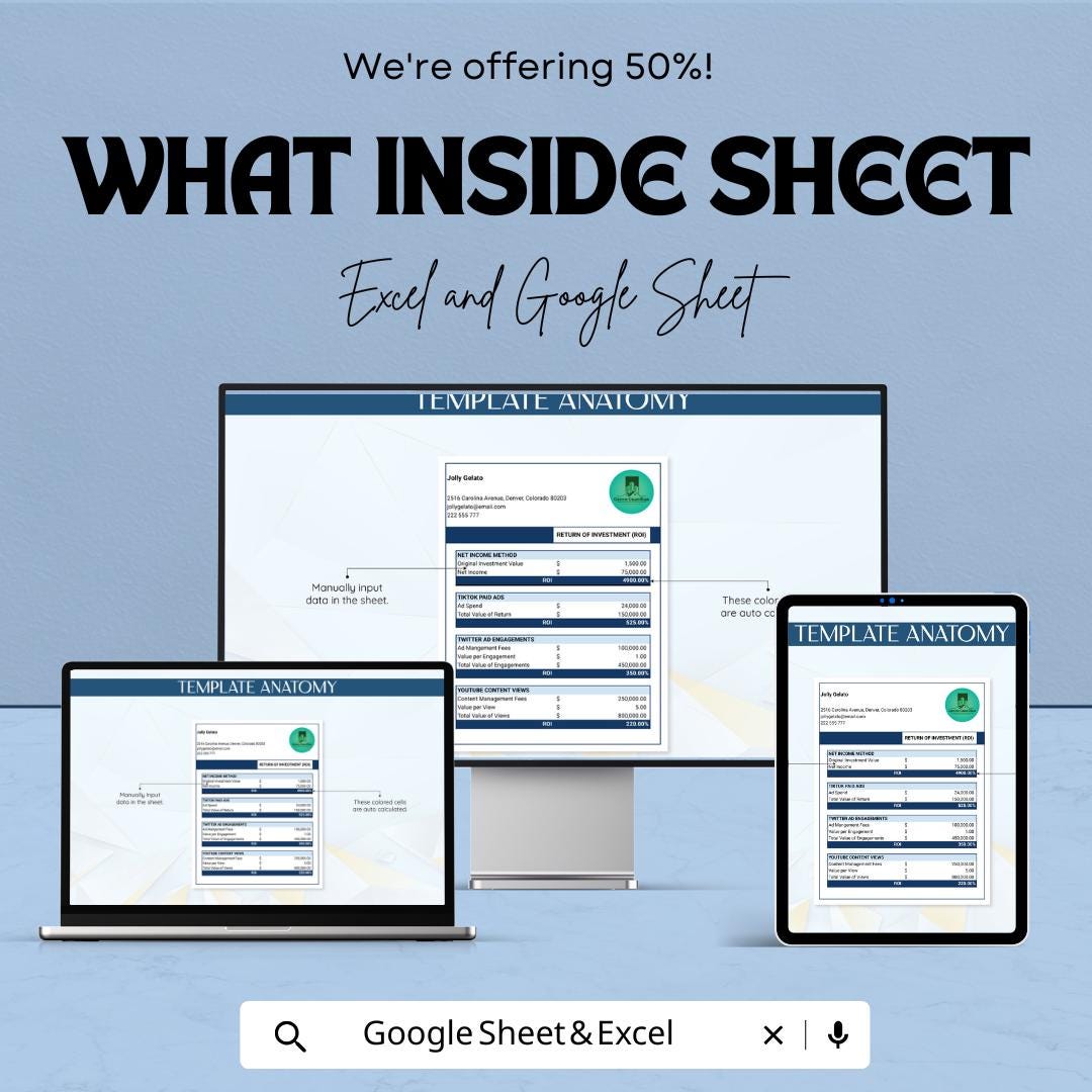 Marketing ROI Template | Return on Investment Calculator | Marketing Analytics Spreadsheet | Digital Download