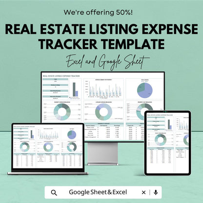 Real Estate Listing Expense Tracker Template, Property Expense Spreadsheet, Realtor Budget Tracker, Excel & Google Sheets