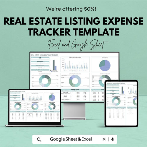 Real Estate Listing Expense Tracker Template, Property Expense Spreadsheet, Realtor Budget Tracker, Excel & Google Sheets