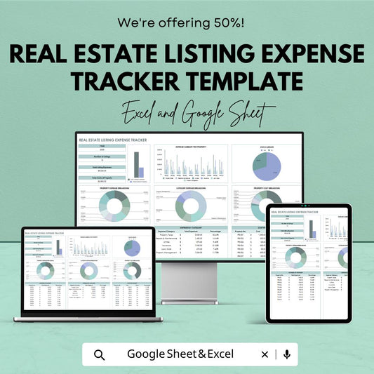Real Estate Listing Expense Tracker Template, Property Expense Spreadsheet, Realtor Budget Tracker, Excel & Google Sheets