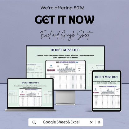 Sales Affiliate Lead Generation Stats Template | Conversion Tracking Dashboard | Affiliate Performance Report | Excel & Google Sheets