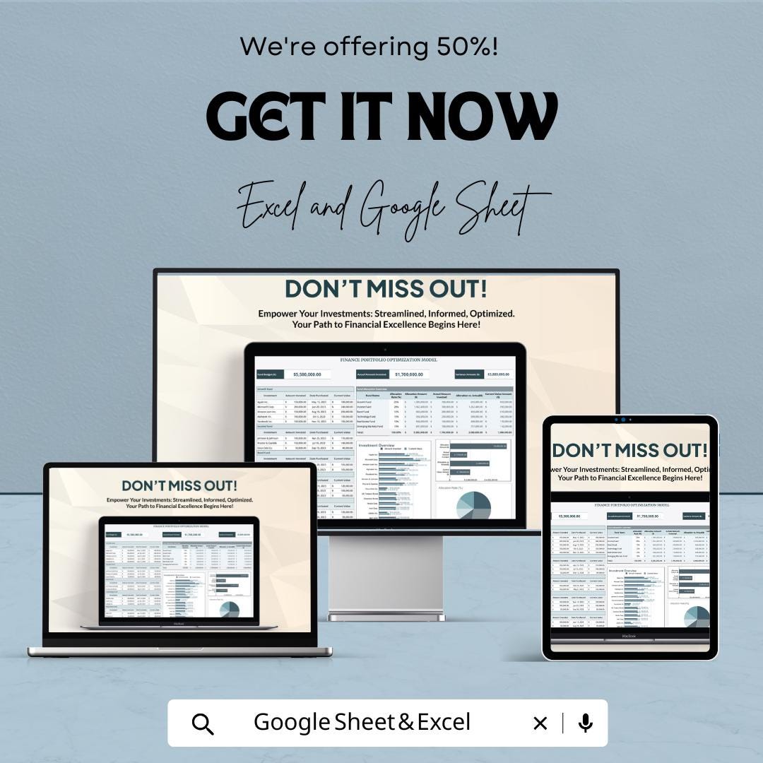 Finance Portfolio Optimization Model Template | Investment Tracker | Asset Allocation Tool | Portfolio Analysis Spreadsheet