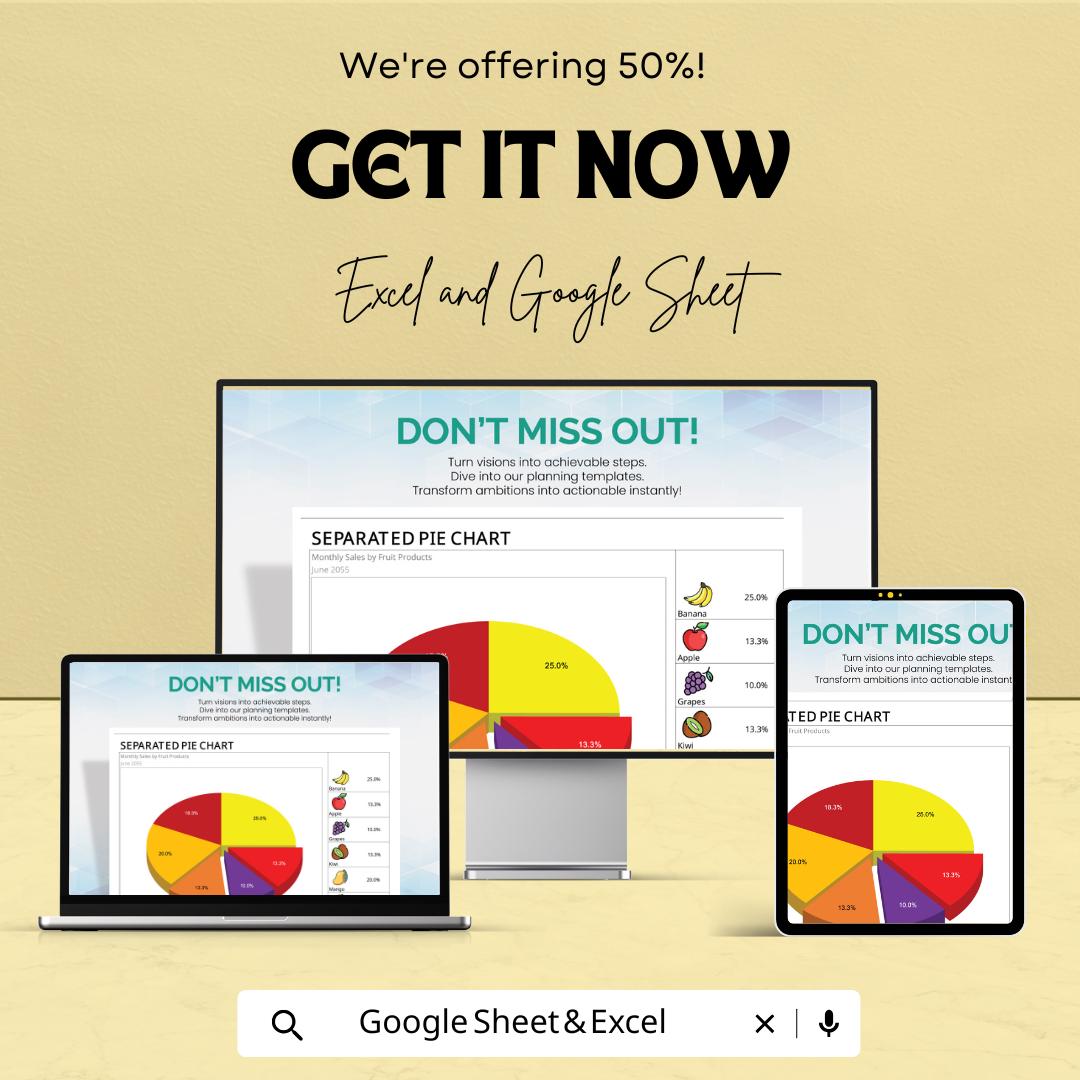 Separated Pie Chart Template | Data Visualization Excel and Google Sheets | Editable Chart Dashboard | Business Report & Analytics Tool