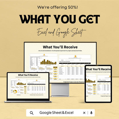 Projected Project Cost Tracker | Phase-Wise Budget Dashboard | Excel and Google Sheets | Construction & Project Expense Planner