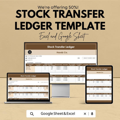 Stock Transfer Ledger Template Excel Google Sheets | Share Transfer Tracker | Corporate Stock Register | Shareholder Transfer Log |