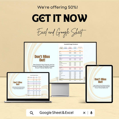 Household Budget Worksheet | Google Sheets Template | Family Budget Planner | Personal Finance Tracker | Budget Management Spreadsheet