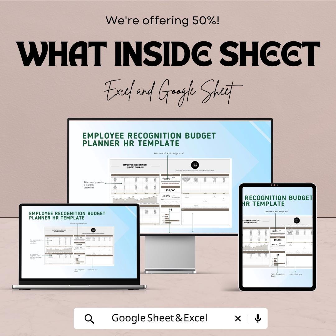 Employee Recognition Budget Planner HR Template - Google Sheets, Track Recognition Expenses, Budget Allocation, Employee Appreciation