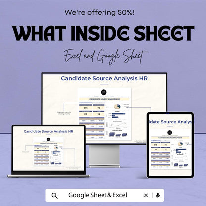 Candidate Source Analysis HR Template | Recruitment Analytics Dashboard | Hiring Source Tracker | Excel & Google Sheets