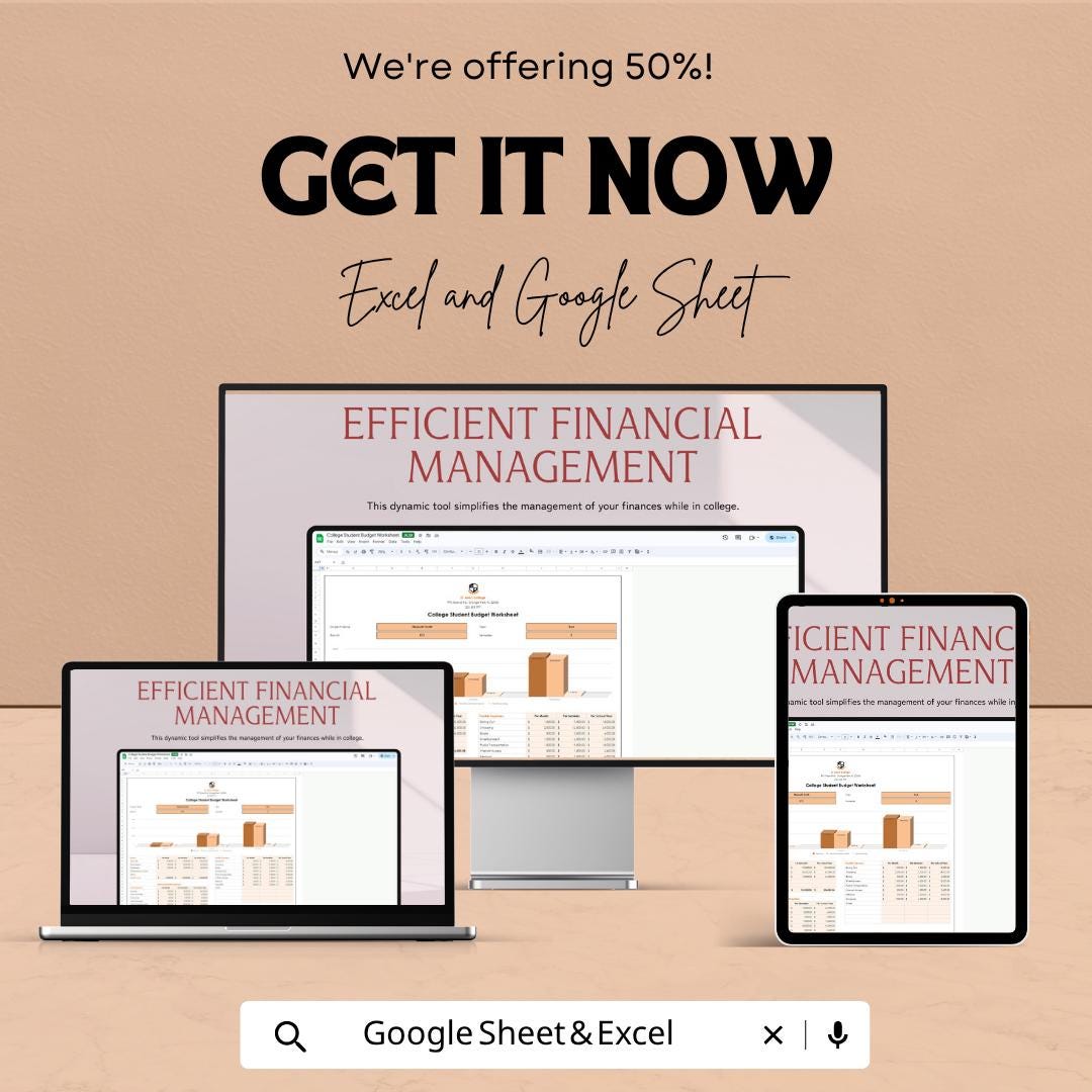 College Student Budget Template | Student Budget Planner | Monthly Budget Worksheet | Expense Tracker | Finance Planner