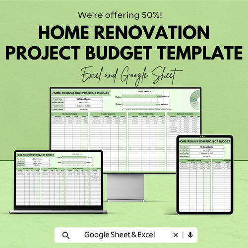 Home Renovation Project Budget Template | Excel & Google Sheets | Remodel Budget Planner | Home Improvement Cost Tracker