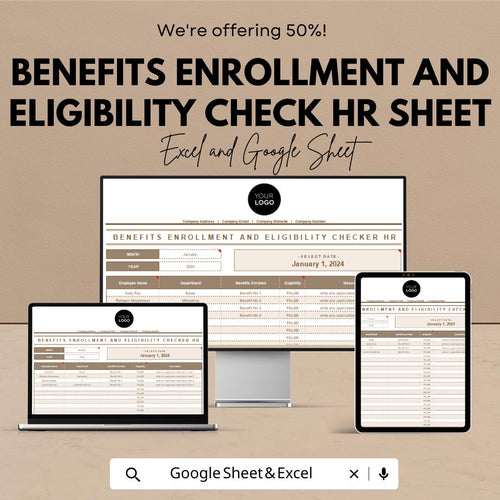 Benefits Enrollment and Eligibility Tracker HR Sheet | Google Sheets and Excel Template | HR Compliance & Employee Benefits Form