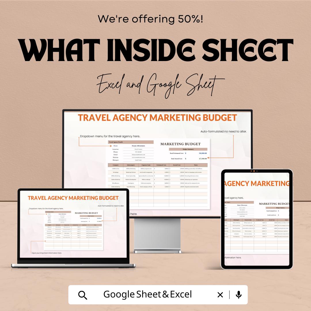 Travel Agency Marketing Budget Template | Travel Business Budget Planner | Marketing Expense Tracker | Editable Template
