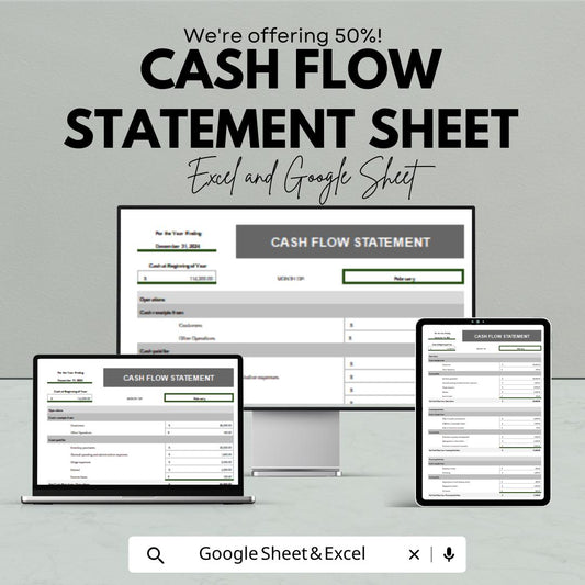 Cash Flow Statement Sheet - Excel and Google Sheets | Track Business Income and Expenses | Budget & Financial Planning