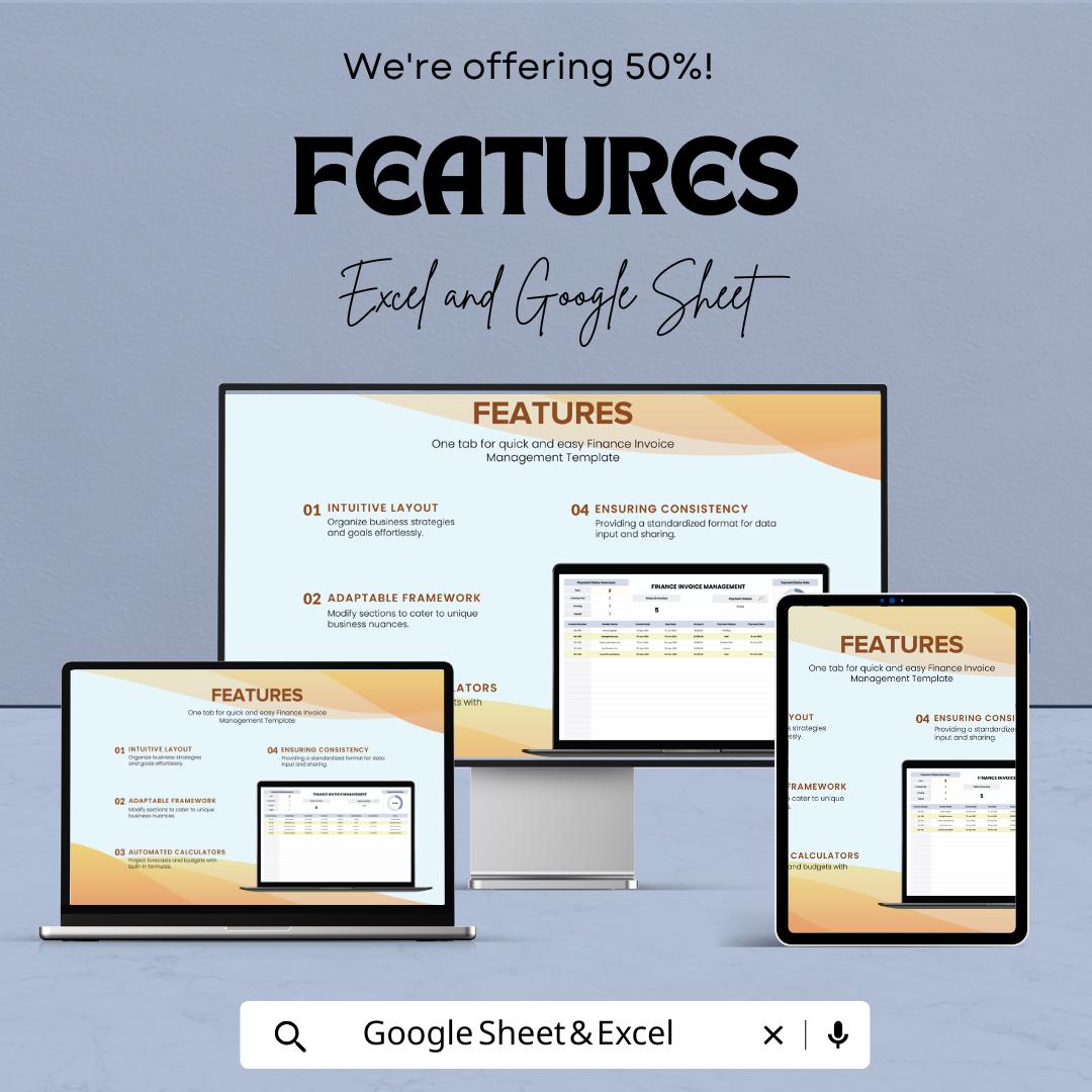 Finance Invoice Management Template | Invoice Tracker Spreadsheet | Payment Status Log | Automated Calculations | Business Finance Template
