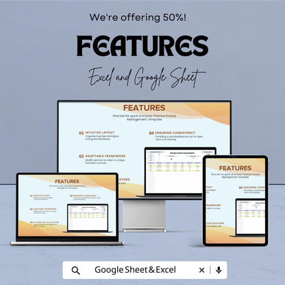 Finance Invoice Management Template | Invoice Tracker Spreadsheet | Payment Status Log | Automated Calculations | Business Finance Template