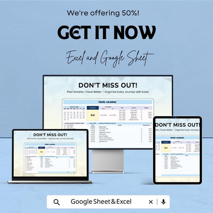 Travel Calendar Sheet | Excel and Google Sheets | Vacation Planner | Budget & Activity Tracker | 50% Off