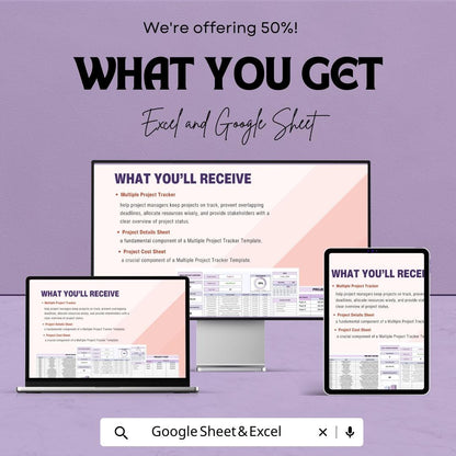 Multiple Project Tracker Sheet | Project Management Template | Task Tracking | Budgeting | Resource Allocation | Project Overview