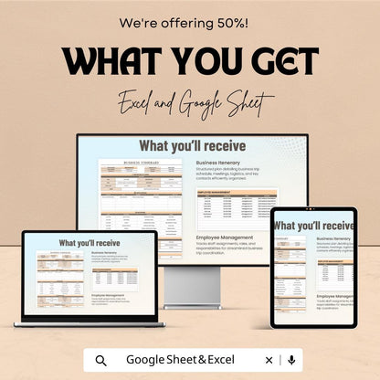 Business Itinerary Sheet | Google Sheets & Excel Template for Business Travel Planning | Professional Trip Schedule Template |