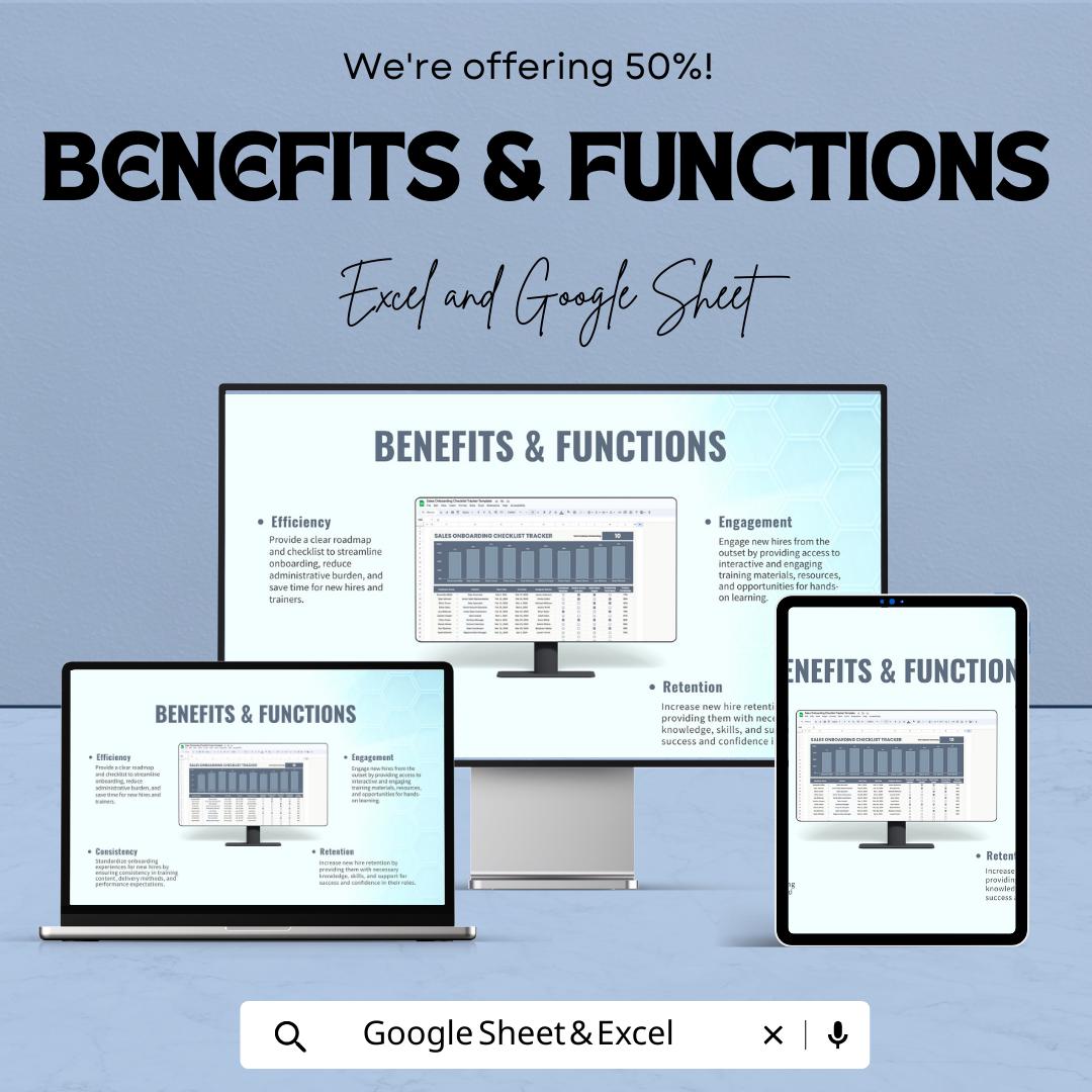 Sales Onboarding Checklist Tracker Template | Excel & Google Sheets | New Hire Sales Training Tracker | Employee Onboarding Dashboard