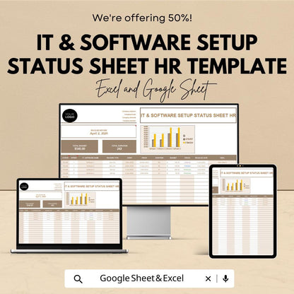 IT & Software Setup Status Sheet Hr Template | Employee IT Onboarding Tracker | Excel and Google Sheets IT Management Tool