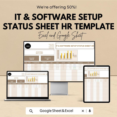 IT & Software Setup Status Sheet Hr Template | Employee IT Onboarding Tracker | Excel and Google Sheets IT Management Tool