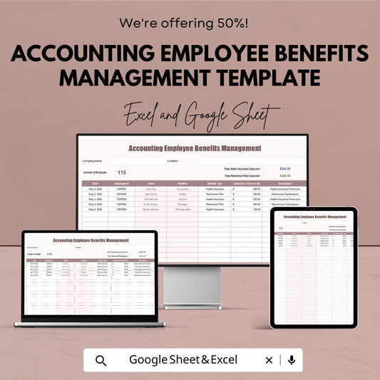 Accounting Employee Benefits Management Template | HR Benefits Tracker | Employee Compensation Spreadsheet | Payroll Benefits Log