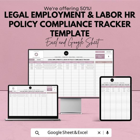 Legal Employment & Labor HR Policy Compliance Tracker | HR Policy Register Excel Template | HR Compliance Tracker