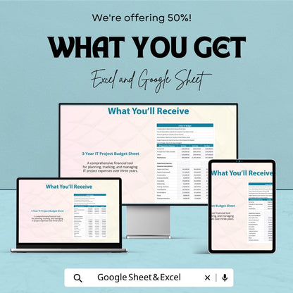 3-Year IT Project Budget Template | IT Budget Spreadsheet | Project Cost Tracker Template |  IT Financial Planning Sheet