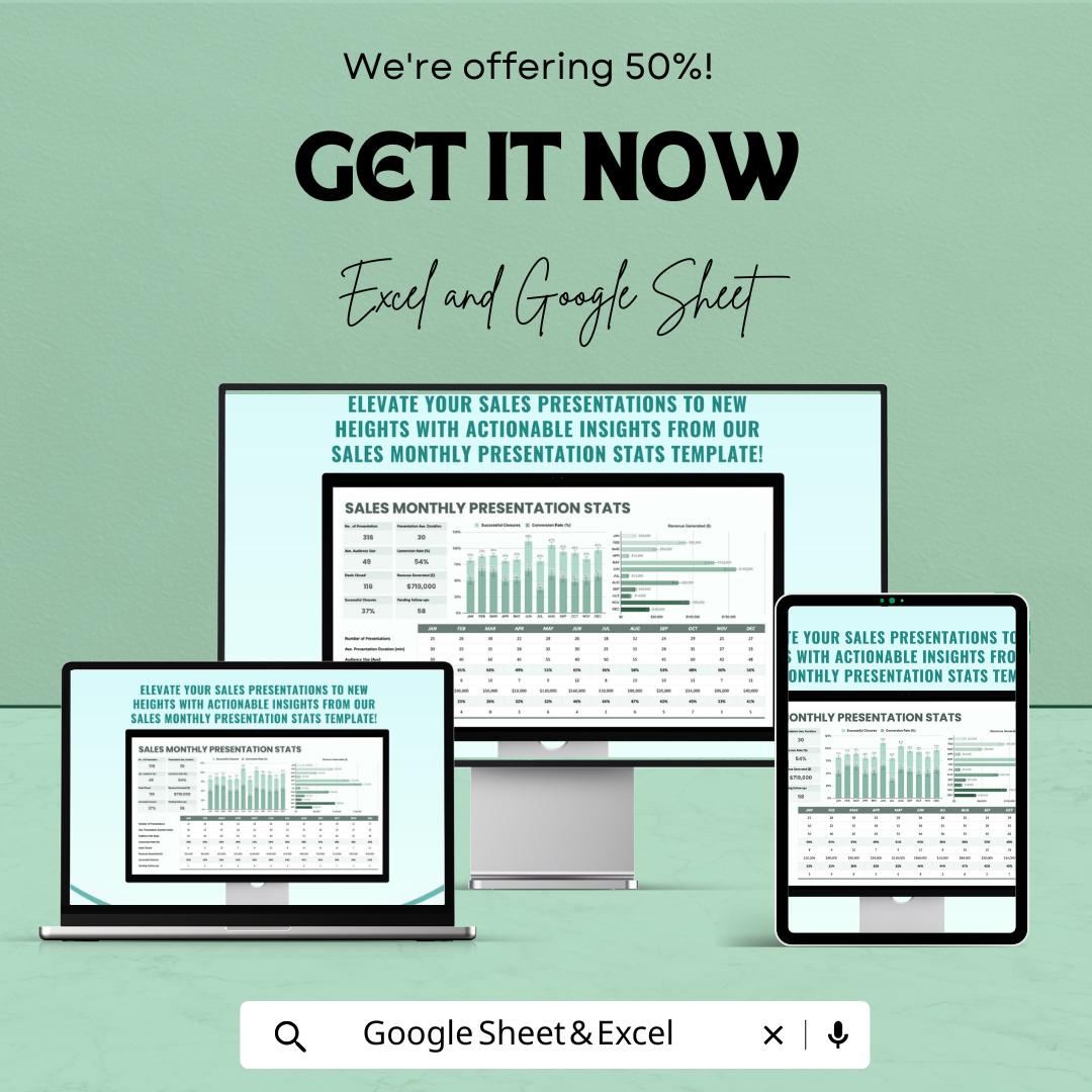 Sales Monthly Presentation Stats Template | Sales Dashboard | Monthly Sales Tracker | KPI Report | Presentation Metrics