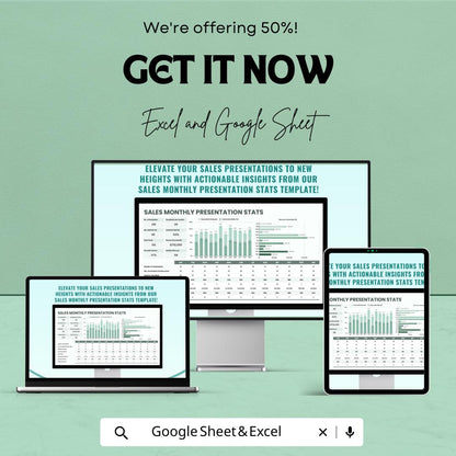 Sales Monthly Presentation Stats Template | Sales Dashboard | Monthly Sales Tracker | KPI Report | Presentation Metrics