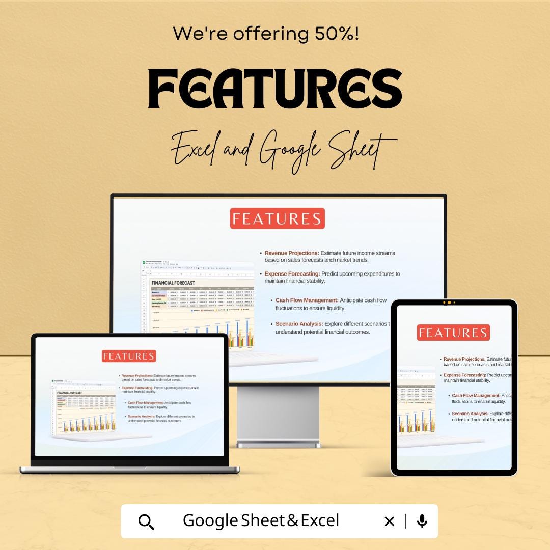 Financial Forecast Template | Excel and Google Sheets | Revenue Forecast, Cash Flow Projection, Expense Planning, Business Finance Template