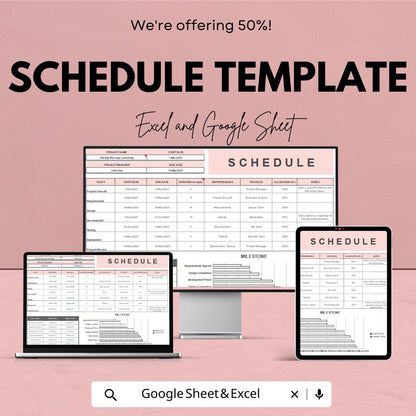 Schedule Template | Excel & Google Sheets | Project Planner | Task Tracker | Timeline Spreadsheet | Milestone Schedule | Editable Template