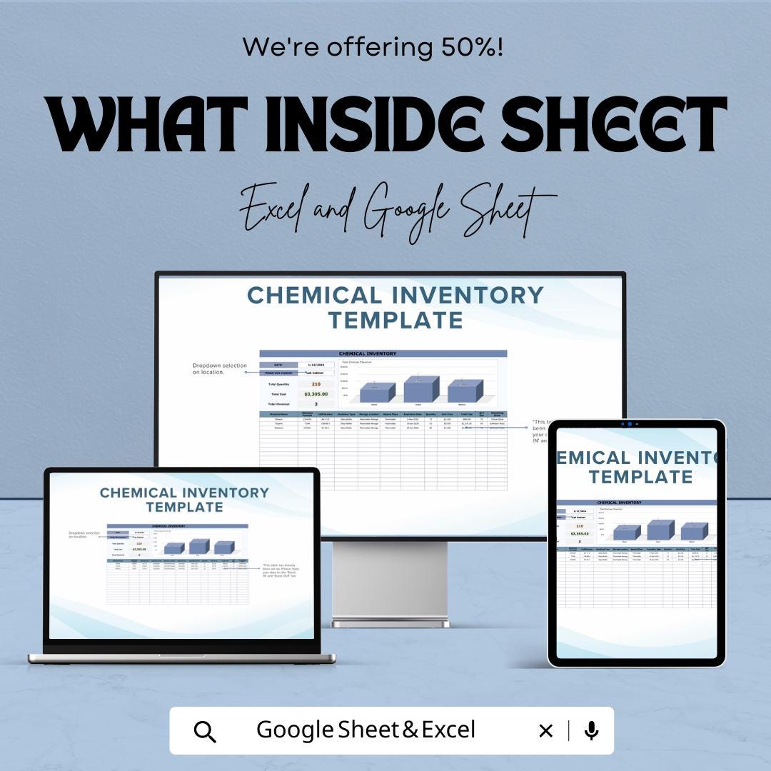 Chemical Inventory Template | Laboratory Chemical Log Sheet | Stock In Out Tracker | Excel & Google Sheets