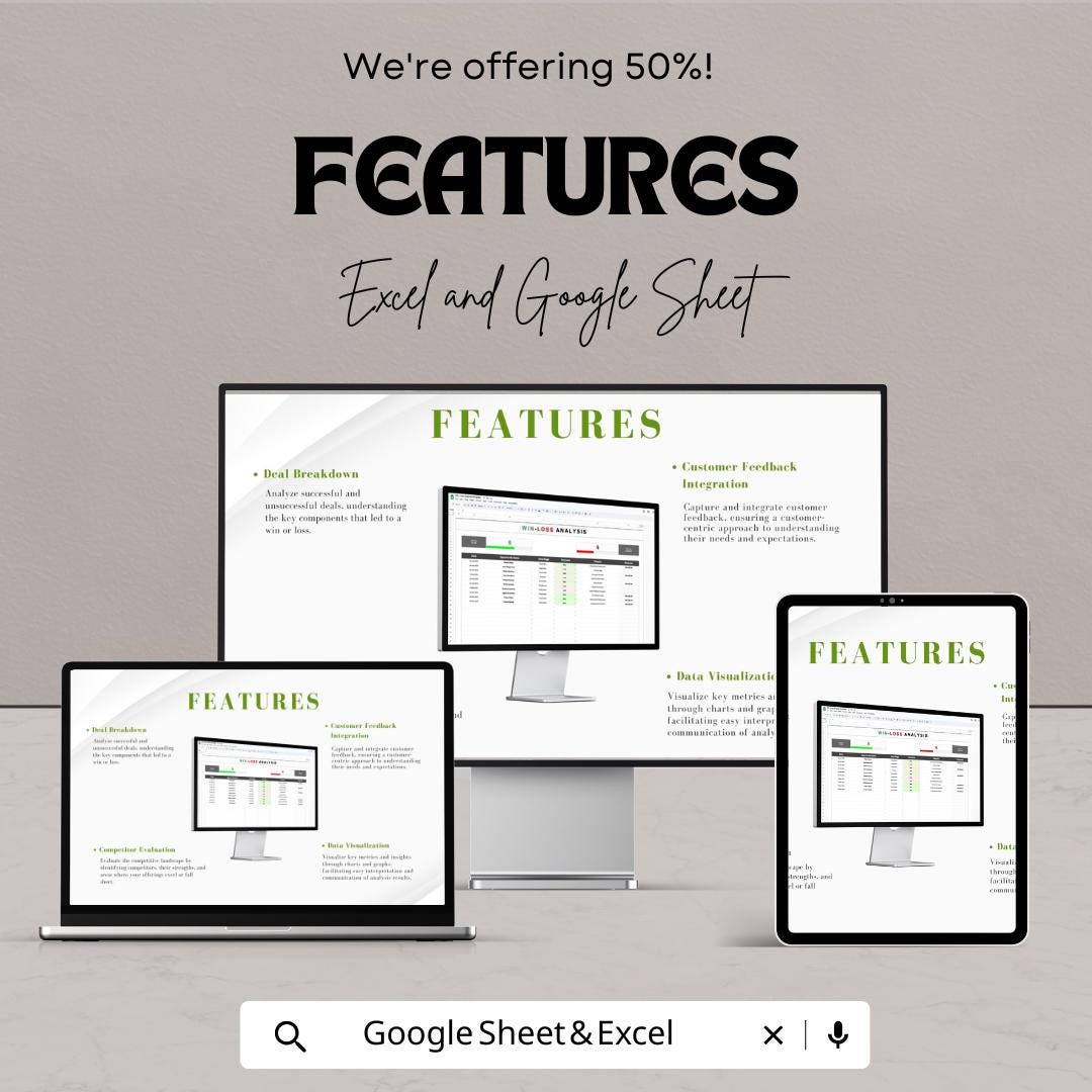 Win-Loss Analysis Template | Sales Deal Tracker Spreadsheet | Excel & Google Sheets CRM | Sales Performance Analysis Tool