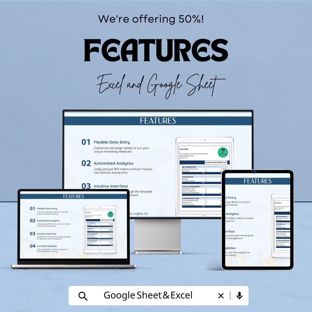 Marketing ROI Template | Return on Investment Calculator | Marketing Analytics Spreadsheet | Digital Download