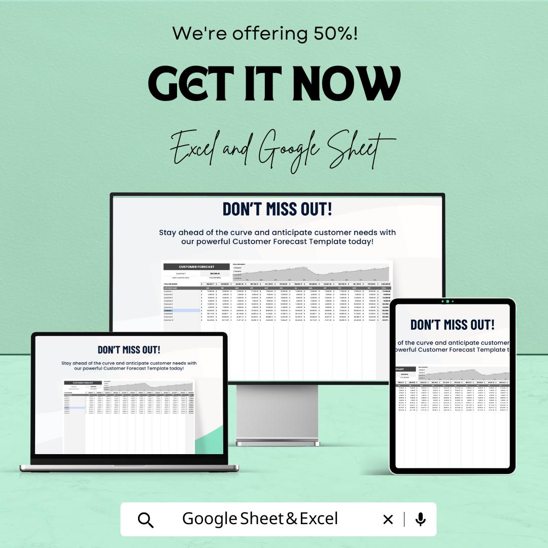 Customer Forecast Template, Sales Forecast Spreadsheet, Customer Tracking Sheet,  Business Forecast Tool, Revenue Planner