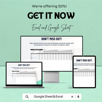 Customer Forecast Template, Sales Forecast Spreadsheet, Customer Tracking Sheet,  Business Forecast Tool, Revenue Planner