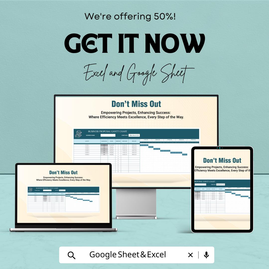 Business Proposal Gantt Chart Template | Excel & Google Sheets Project Timeline Planner | Editable Proposal Schedule Tracker