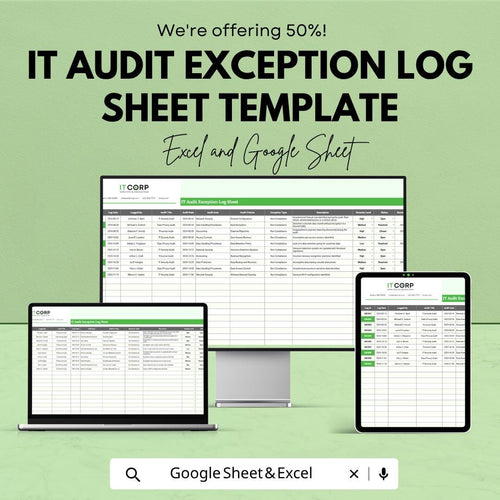 IT Audit Exception Log Template | Audit Tracking Sheet | Compliance Issue Tracker | Risk Management Log