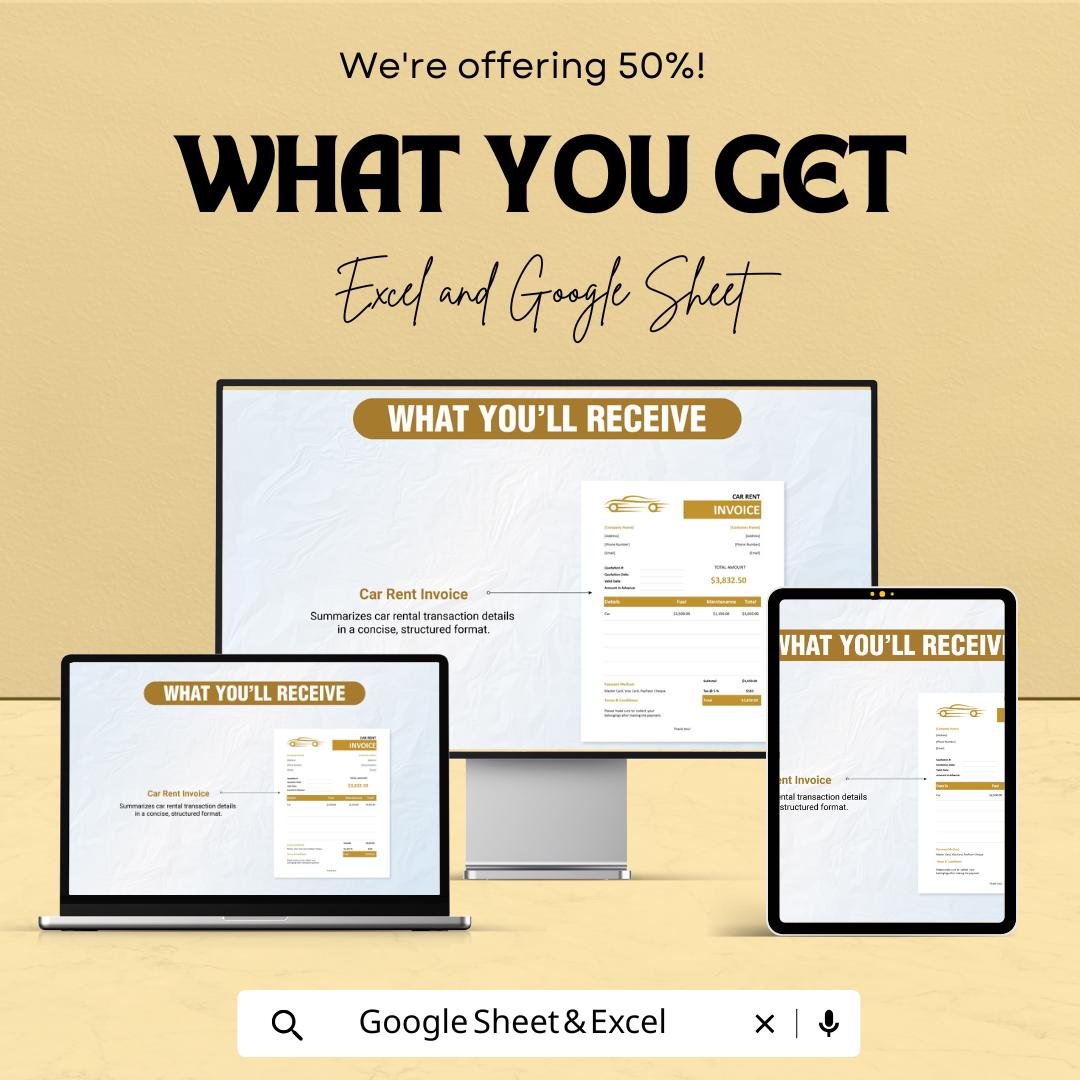 Car Rental Invoice Template - Excel & Google Sheets - Easy, Professional Invoice for Car Rental Business