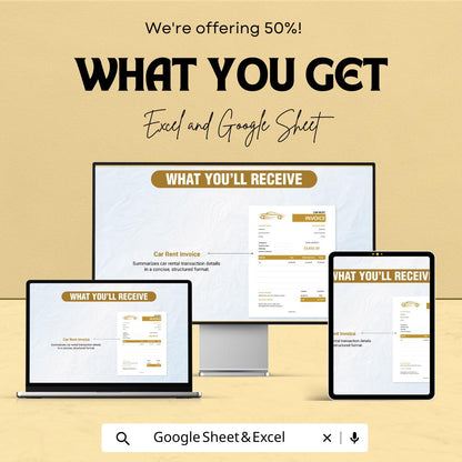 Car Rental Invoice Template - Excel & Google Sheets - Easy, Professional Invoice for Car Rental Business