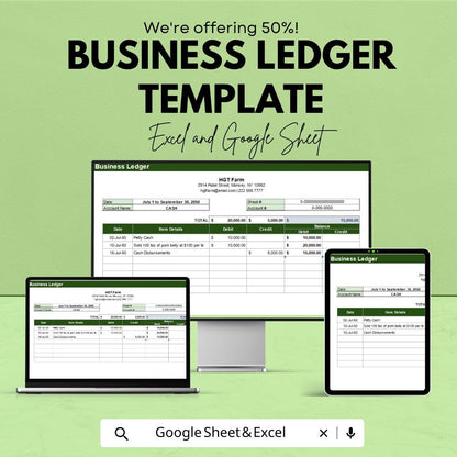 Business Ledger Template | Accounting Ledger Spreadsheet | Bookkeeping Template | Income Expense Tracker | Double Entry Ledger