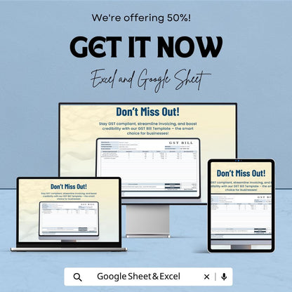 GST Bill Template | Google Sheets Invoice Template | Excel GST Invoice | Tax Billing Spreadsheet | Business Billing Tracker
