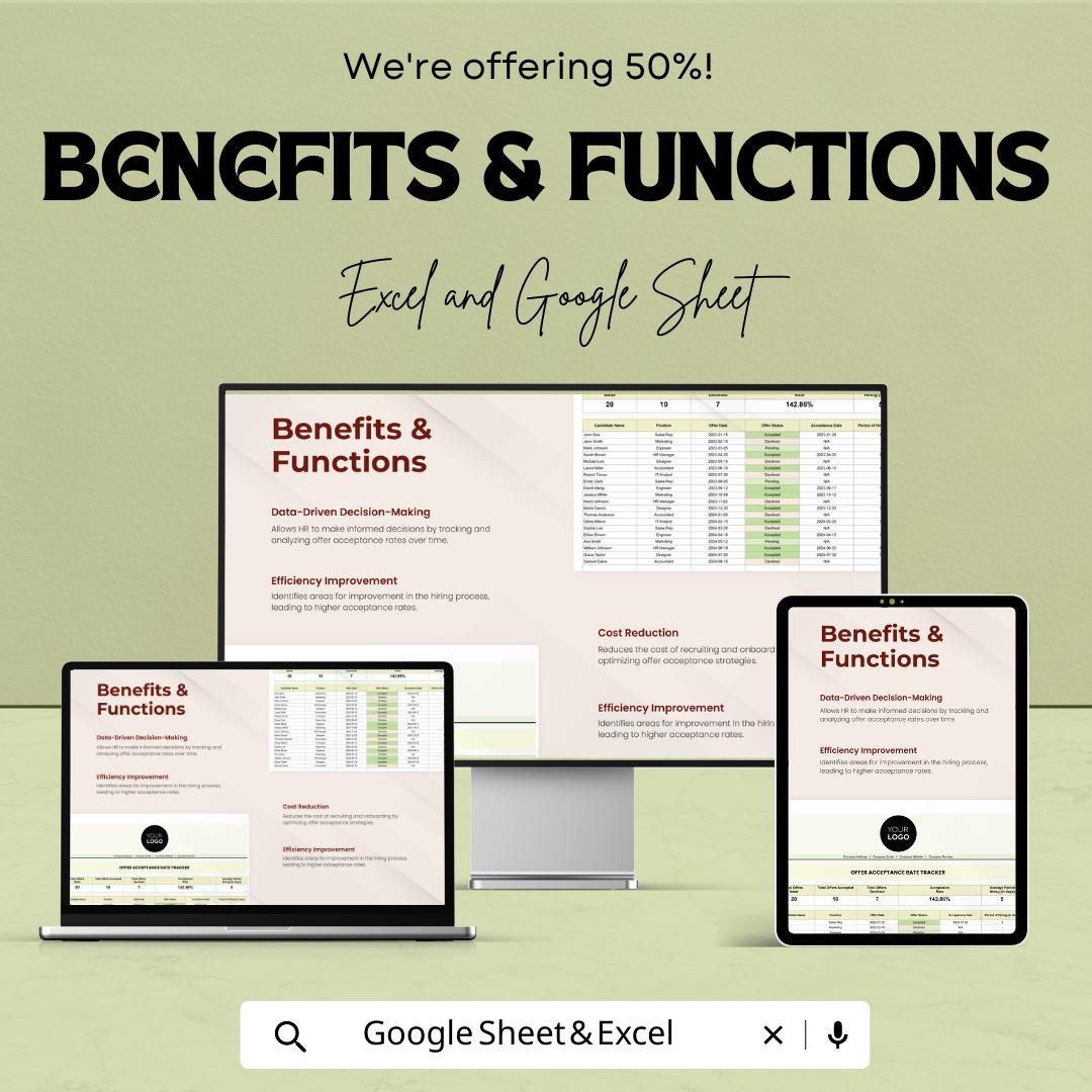 Offer Acceptance Rate Tracker HR Template | Recruitment Analytics Dashboard | Hiring KPI Spreadsheet | Candidate Tracking Tool