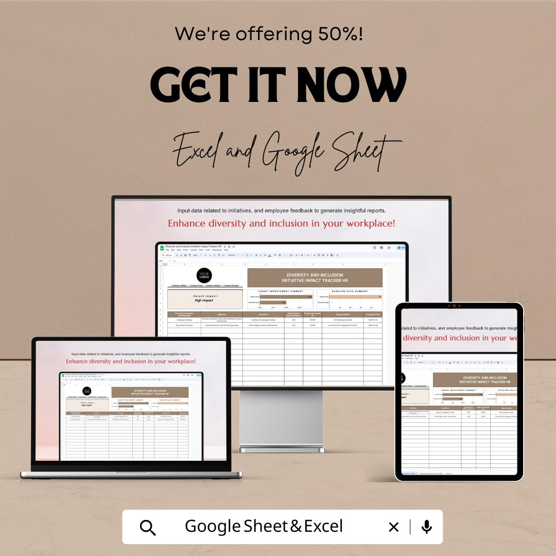 Diversity and Inclusion Initiative Impact Tracker HR Sheet | Excel & Google Sheets Template for HR and Workplace Inclusion