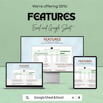 Startup Due Diligence Checklist Template | Investor Readiness Tracker | Excel & Google Sheets Business Checklist