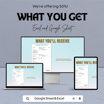 Restaurant Start-Up Cost Worksheet | Google Sheets & Excel Template | Restaurant Budget Planner | Startup Expense Tracker for Small Business