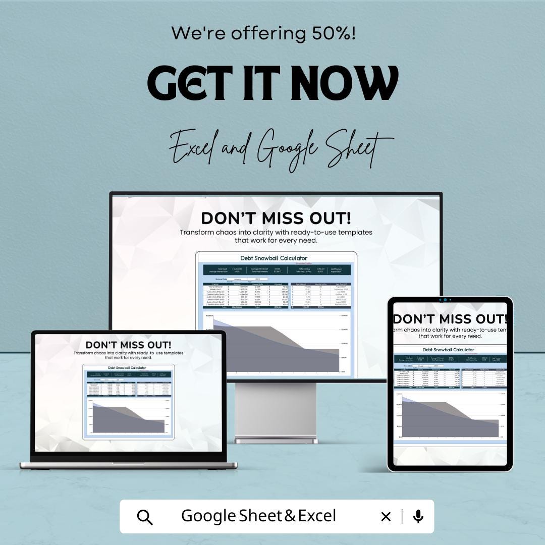 Debt Snowball Calculator Template | Debt Payoff Tracker | Loan Reduction Spreadsheet | Financial Planning Tool | Budget Template