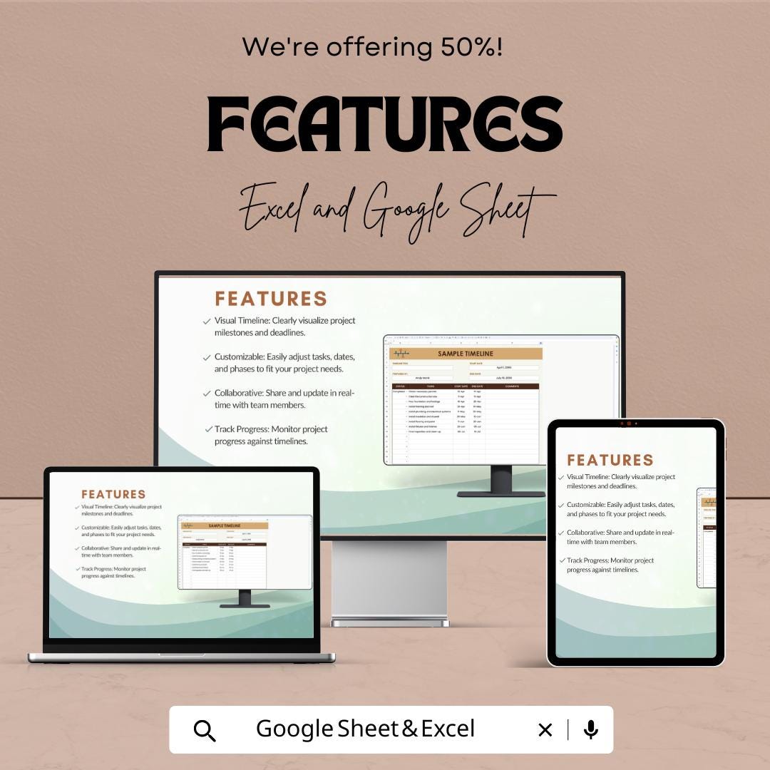 Sample Timeline Template | Project Planner Excel and Google Sheet | Task & Deadline Tracker | Editable Work Schedule Sheet