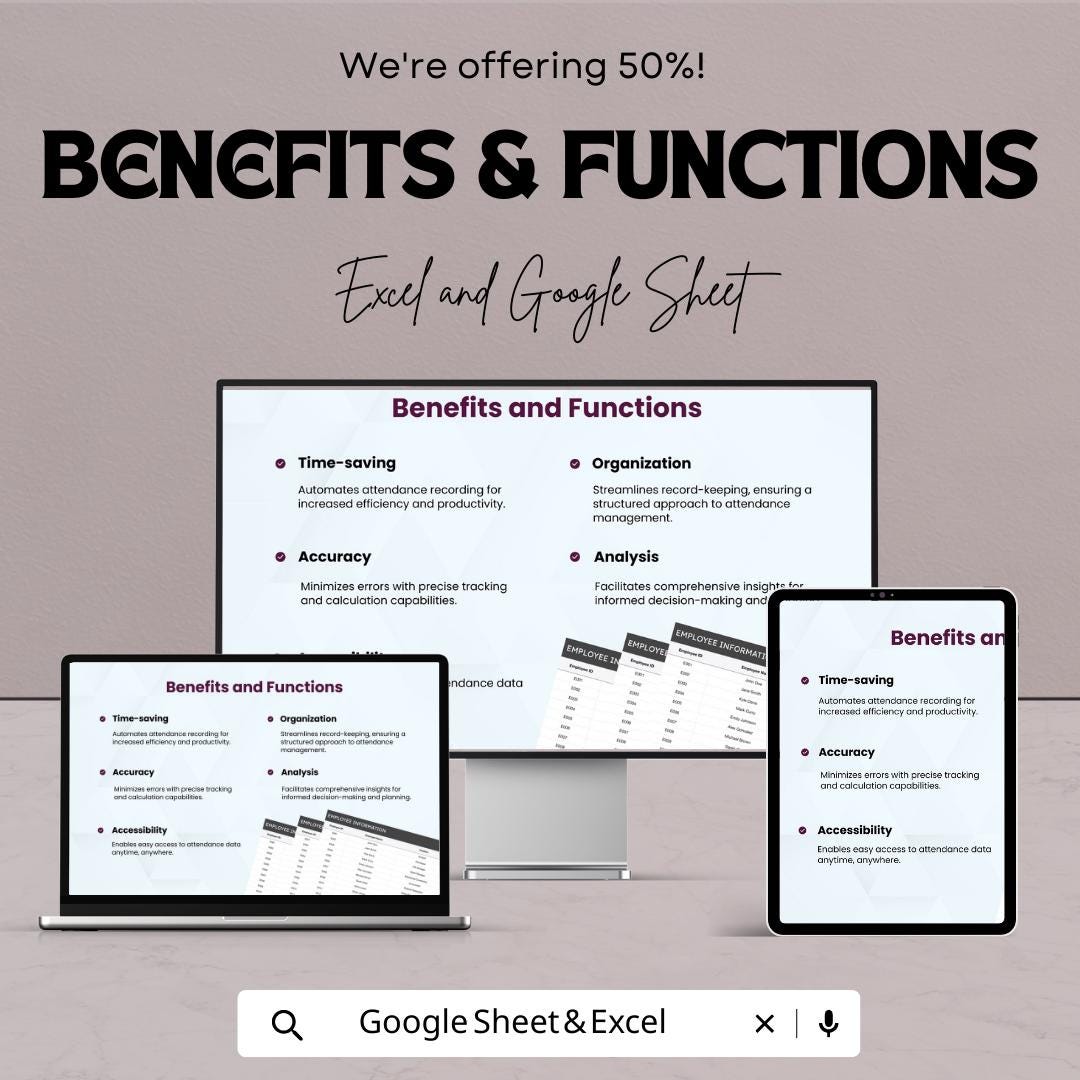 Printable Attendance Tracker Template | Employee Attendance Sheet | Monthly Staff Attendance Log | Excel & Google Sheets Tracker